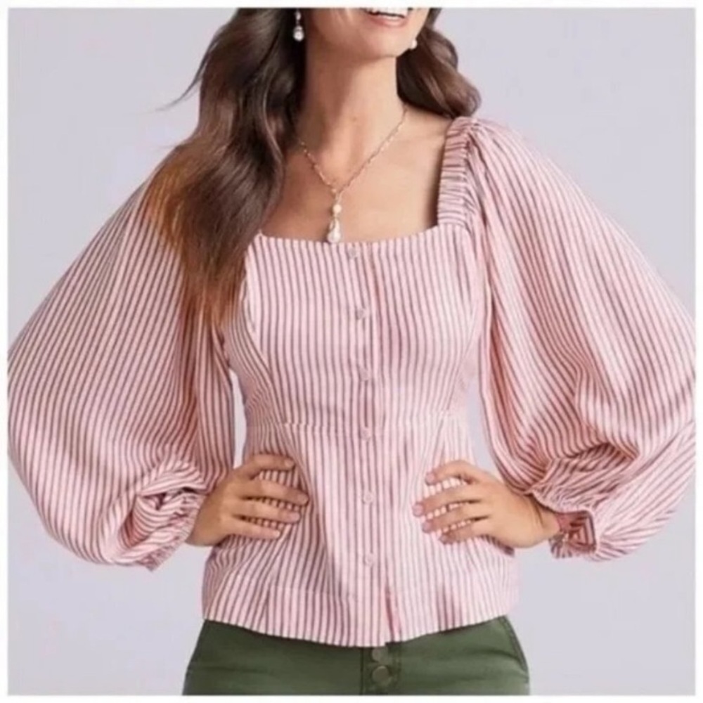 Cabi Carnival Top 5890, striped, balloon sleeve Small